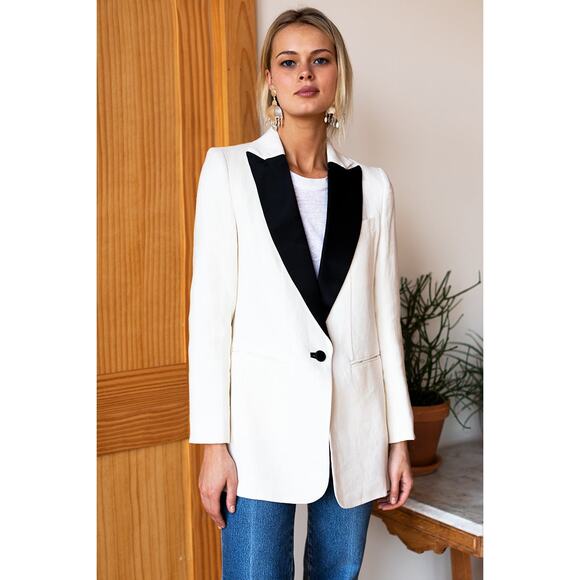 Emerson Fry Two-Tone Wingtip 2 Dinner Office Blazer Jacket in Ivory Linen Size 6 - Picture 1 of 16